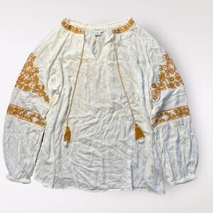 Starling Reine White and Gold‎ Embroidered Boho Micro Mini Dress Size S